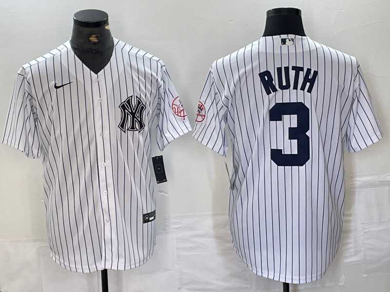 Men's New York Yankees #3 Babe Ruth Name White With Patch 2024 Cool Base Stitched Jersey